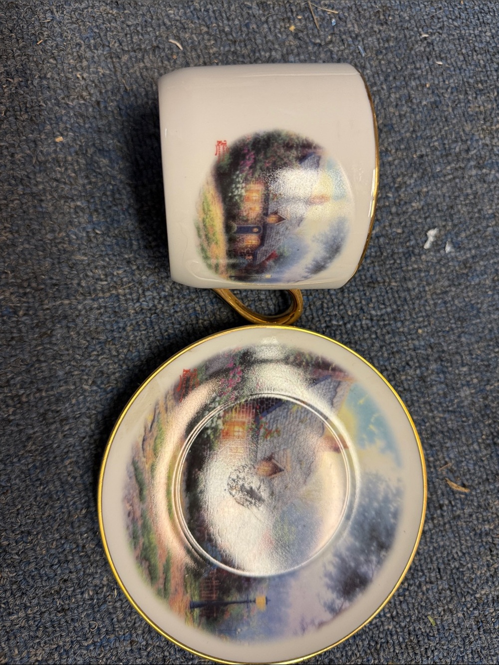 Thomas Kinkade White and Gold Decorative Cup and Saucer